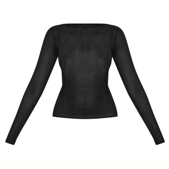NWT Prettylittething Black Sheer Long Sleeve Top Size 4 - Picture 5 of 9